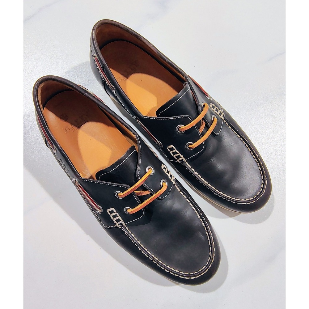 Bally Boat Shoes Loafers Mens Dark Brown Leather Deck Loafers Switzerland 8D - Picture 2 of 11